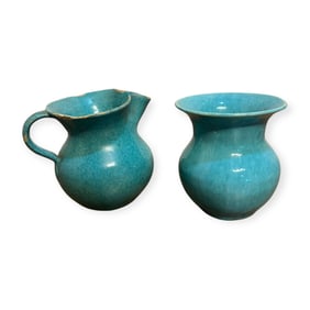 Pair of Blue North Carolina Art Pottery Pieces