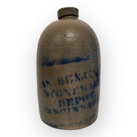One Gallon Decorated Depot Cincinnati Salt Glaze Jug