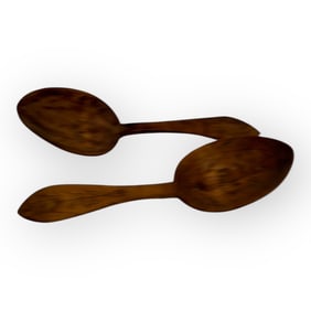 Pair of Mid 1800's Scratch Carved Wood Spoons