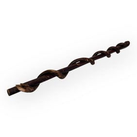 19th Century Carved Wood Walking Stick With Winding Snake