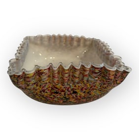 Victorian Cased Glass Spatterware Brides Bowl