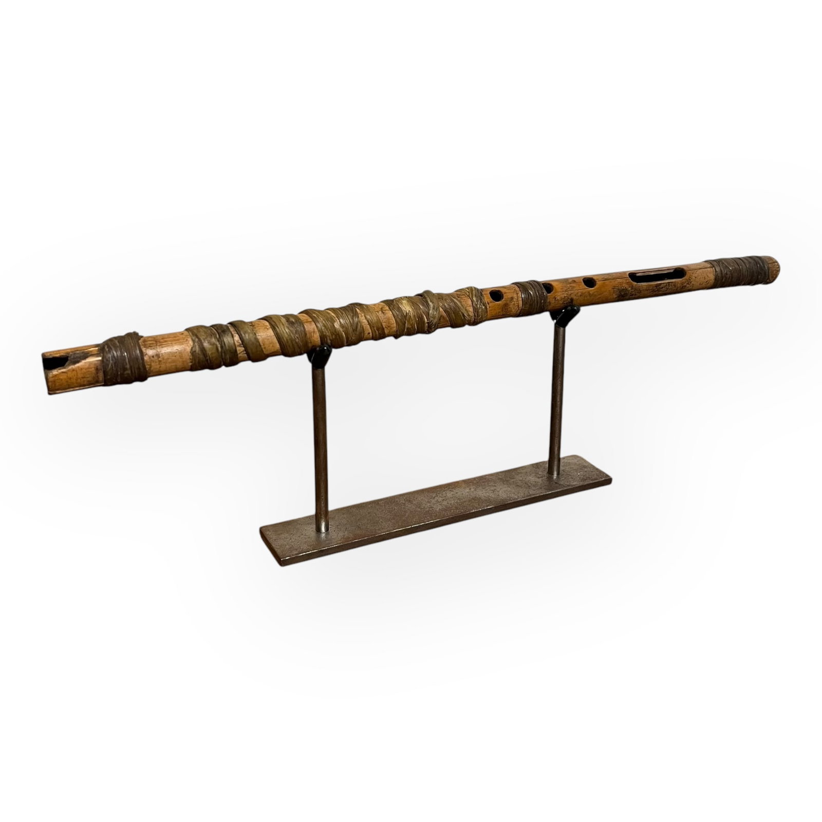 Plains Reed Flute: With natural hide wrap, measuring approx 15 inches in length.