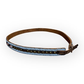 Petite Beaded and Brass Tacked Native American Belt