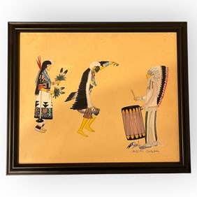 Rare Gouache on Paper - EAGLE DANCERS by Tonia Pe?a (QUAH Ah)