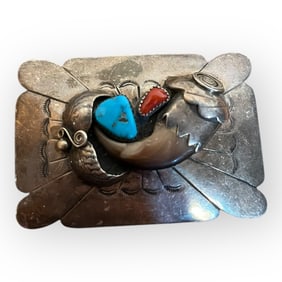 Sterling Navajo Bear Claw Buckle Marked LC