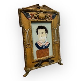 World War I Brass Frame With Civil War Era Reverse Glass Portrait