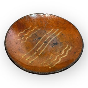 Redware Plate With Yellow Slip Decoration
