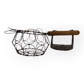 19th Century Folding Wire Egg Basket And Early Food Chopper