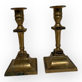 Rare Pair of Early Brass Candlesticks