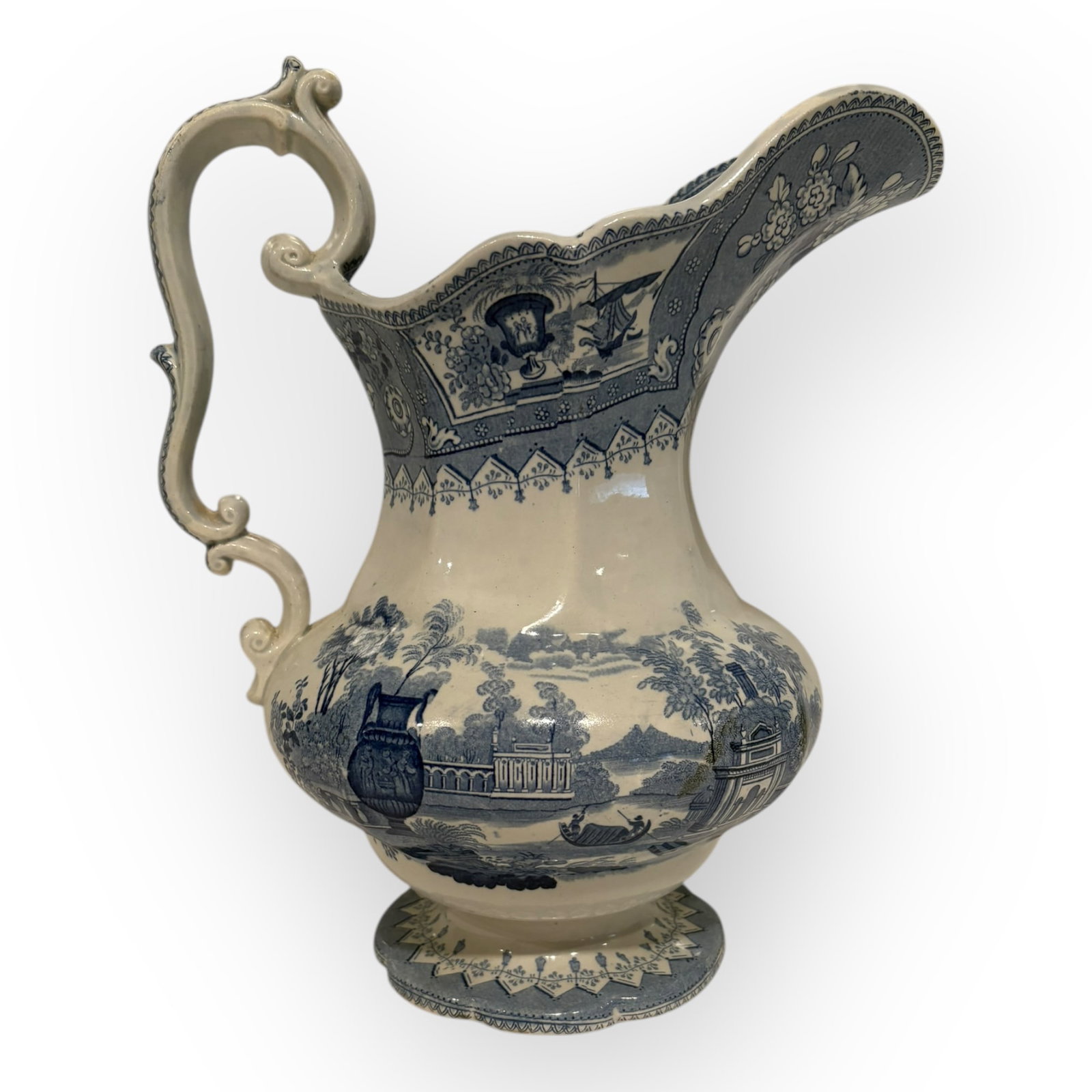1800s Fancy Blue Transfer ware Pitcher (1 of 2)