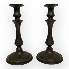C 1800 Pair Of Pewter Candlesticks
