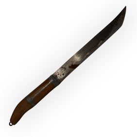 Huge Early Butcher Knife With Lead Inlay Handle