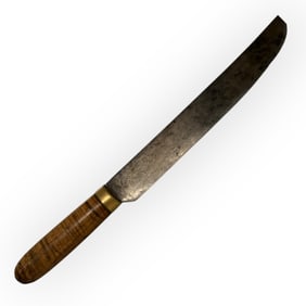 1800s Large Butcher Knife With Tiger Maple Handle