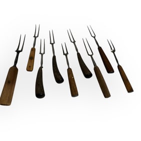 9 19th Century 2 Tong Cutlery Forks