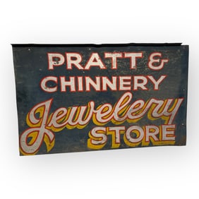 Antique Tin Pratt & Chinnery Jewelry Store Double Sided Sign