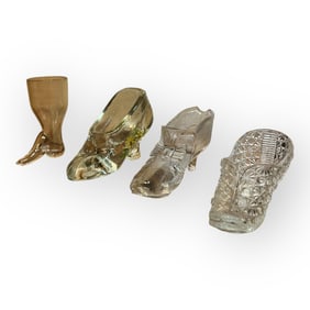 Lot of 4 Clear Art Glass Shoes