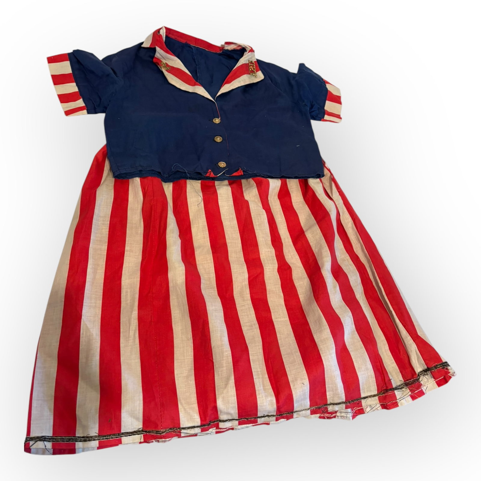 Patriotic Red White And Blue Childs Outfit: Neat little girls patriotic red-white-and blue outfit. Blouse and skirt.