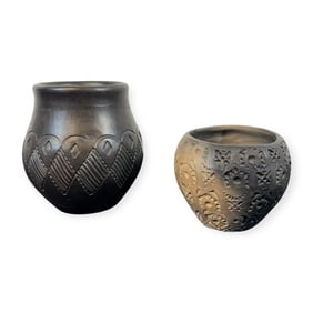 Pair of Blackware Incised Cherokee Pottery Pieces