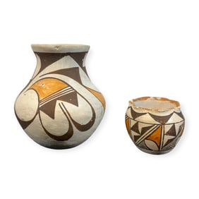 Miniature Crimped Edge Acoma Pottery Pot & Small Acoma Vase
