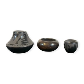 Group of 3 Pieces of Native American Black-on-Black Pottery