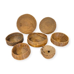 8 Various Northeastern Native American Pine Needle Baskets