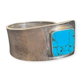 Taxco Mexico Turquoise Inlaid Cuff Bracelet