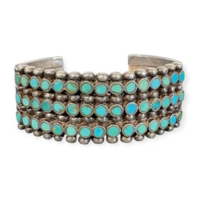 Zuni Snake Eye Three Row Turquoise Bracelet