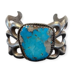 Large Turquoise Navajo Sandcast Bracelet