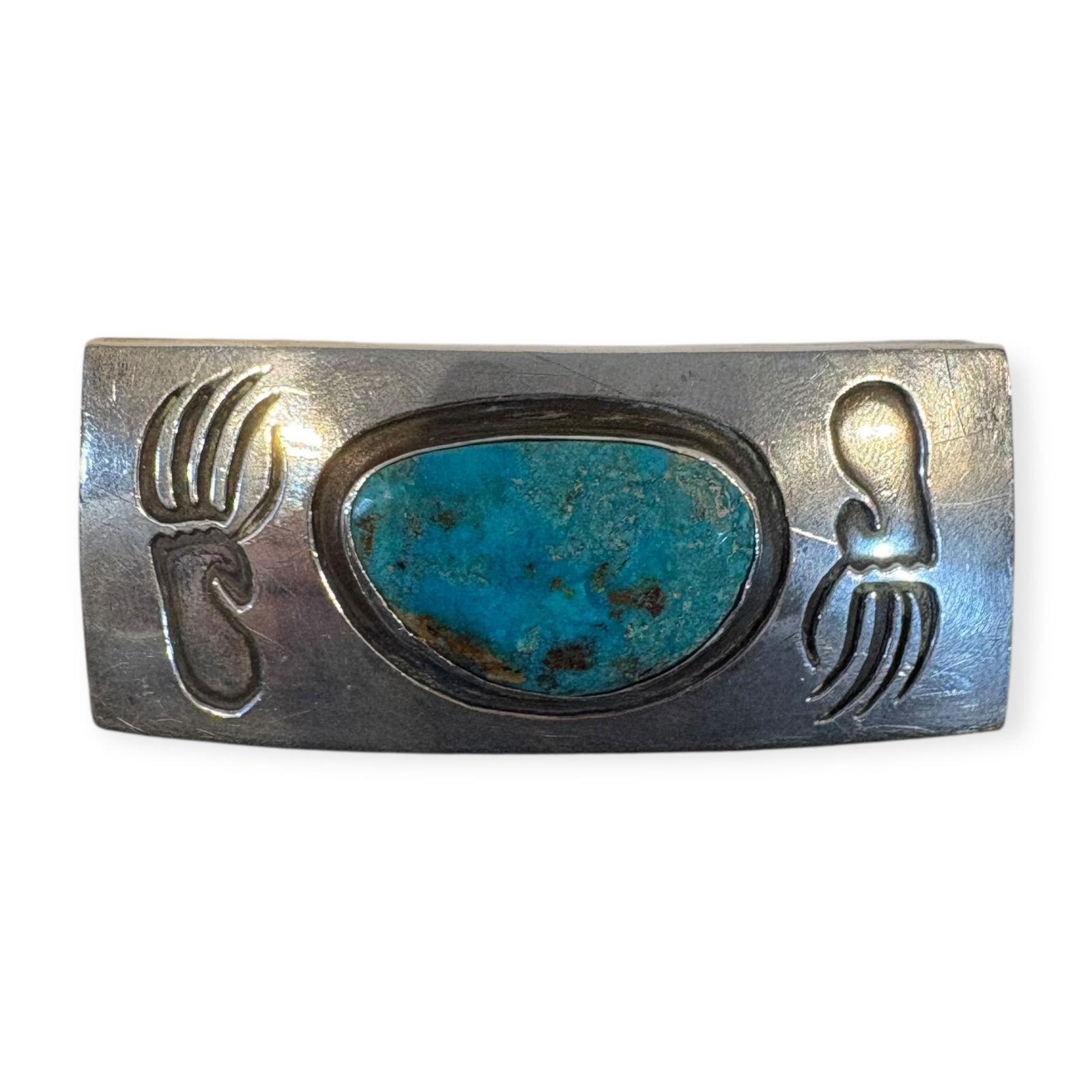 Navajo Turquoise Hand Stamped Bear Claw Belt Buckle (1 of 2)