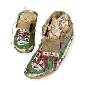 Lakota Sioux 19th C. Beaded Moccasins With Tongues