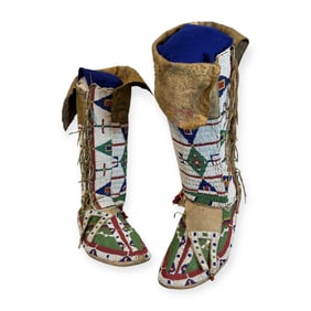 Superb! 19th C. Beaded Native American Moccasins & Leggings