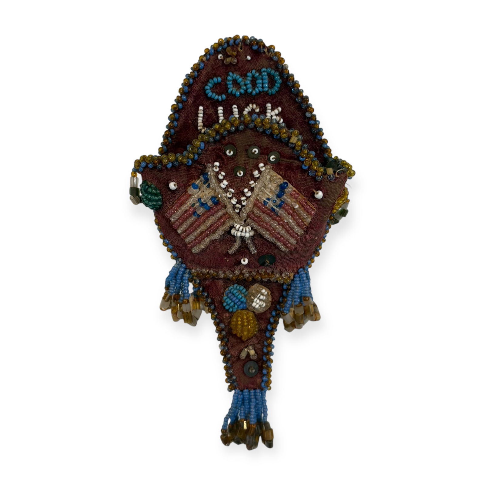 Iroquois GOOD LUCK Beaded Wall Pocket (1 of 2)