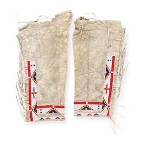Pair Of Sioux Beaded & Fringed Leggings