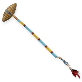 Excellent Beaded Native American War Club With Drop