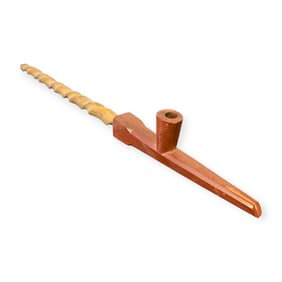 Circa 1890s Native American Pipe With Catlinite T Bowl And Twist Stem