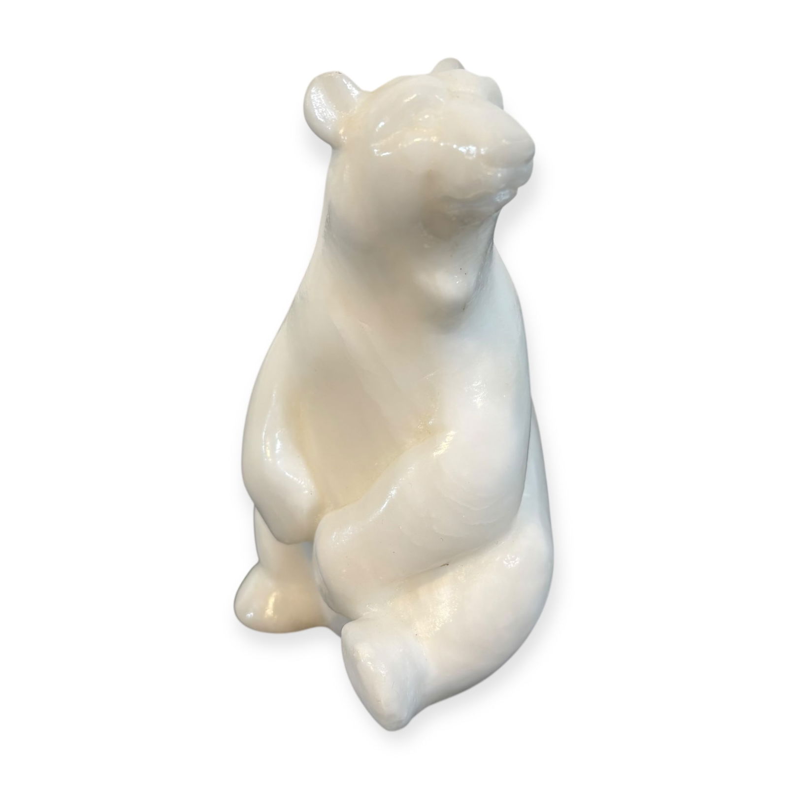 Carved Alabaster Stone Figure of Bear: Measuring approx 6 inches tall, 20th century, in good overall condition.