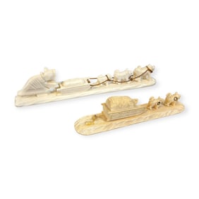 Pair of Inuit Carved Bone Dog Sleds
