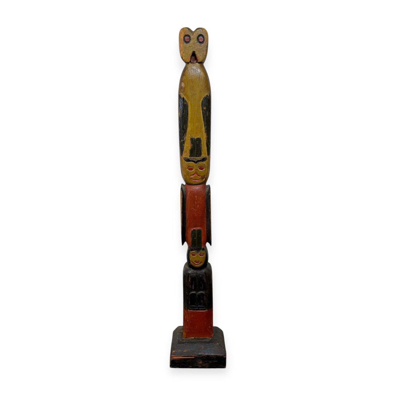 Large 3 Figure 27 Inch Totem: Carved of cedar, 27 inches tall. Circa 20th century.