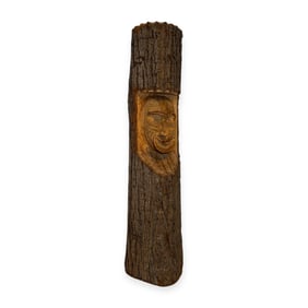 Relief Carved Iroquois False Face Log