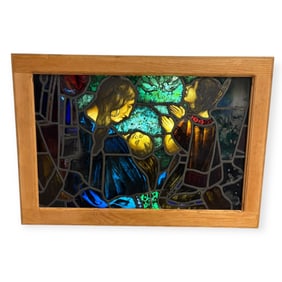 Rare Stained Glass Lighted Scene of Madonna & Child