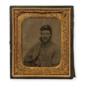 Civil War Image Of Soldier In Kepi & Overcoat
