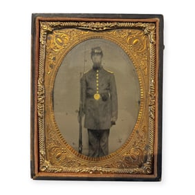 Civil War Soldier In Full Uniform With Musket