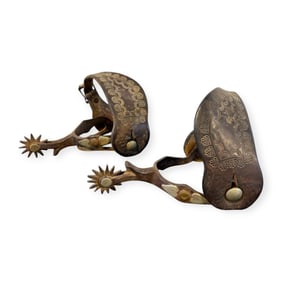 Excellent Early Pair Of Spurs With Inlaid Silver Hearts