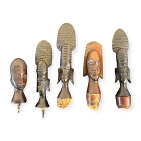 Set of 5 African Carved Wood Bottle Toppers