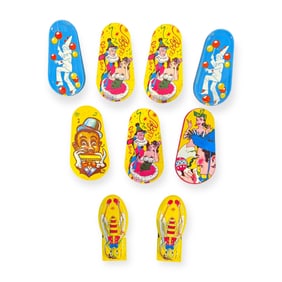 9 Vintage Tin Party Noise Makers & Clickers