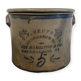 Very Rare T.F. Reppert Greensboro PA Stenciled 5 Gallon Crock