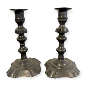 Pair of Early Pewter Candlesticks
