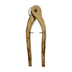 19th C Homemade Wood Nutcracker In Old Paint