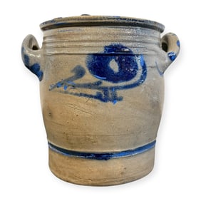 Antique Blue Decorated Stoneware Jar