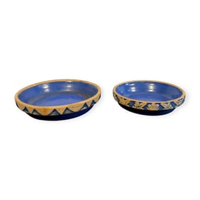 Two Vintage Blue Stoneware Pie Plates